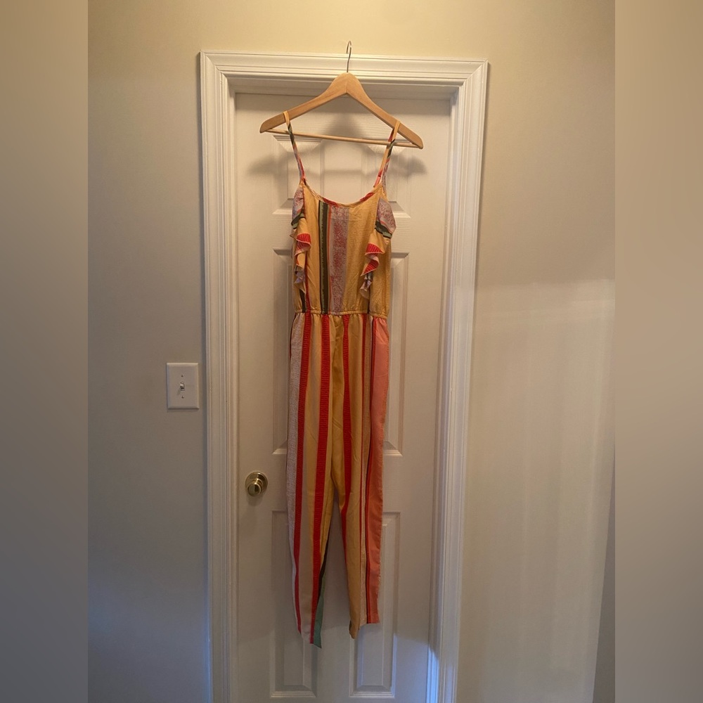 Thread Story Multi-Color Pants Jumpsuit w/ Spaghetti Straps, Pockets, & Ruffles